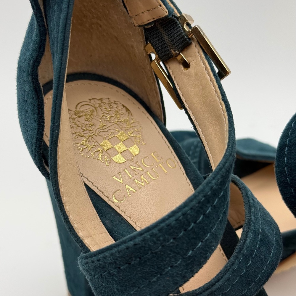 Vince Camuto Shayla Teal Blue Suede Platform Block Heel Sandals Womens 7.5 M - Picture 3 of 12